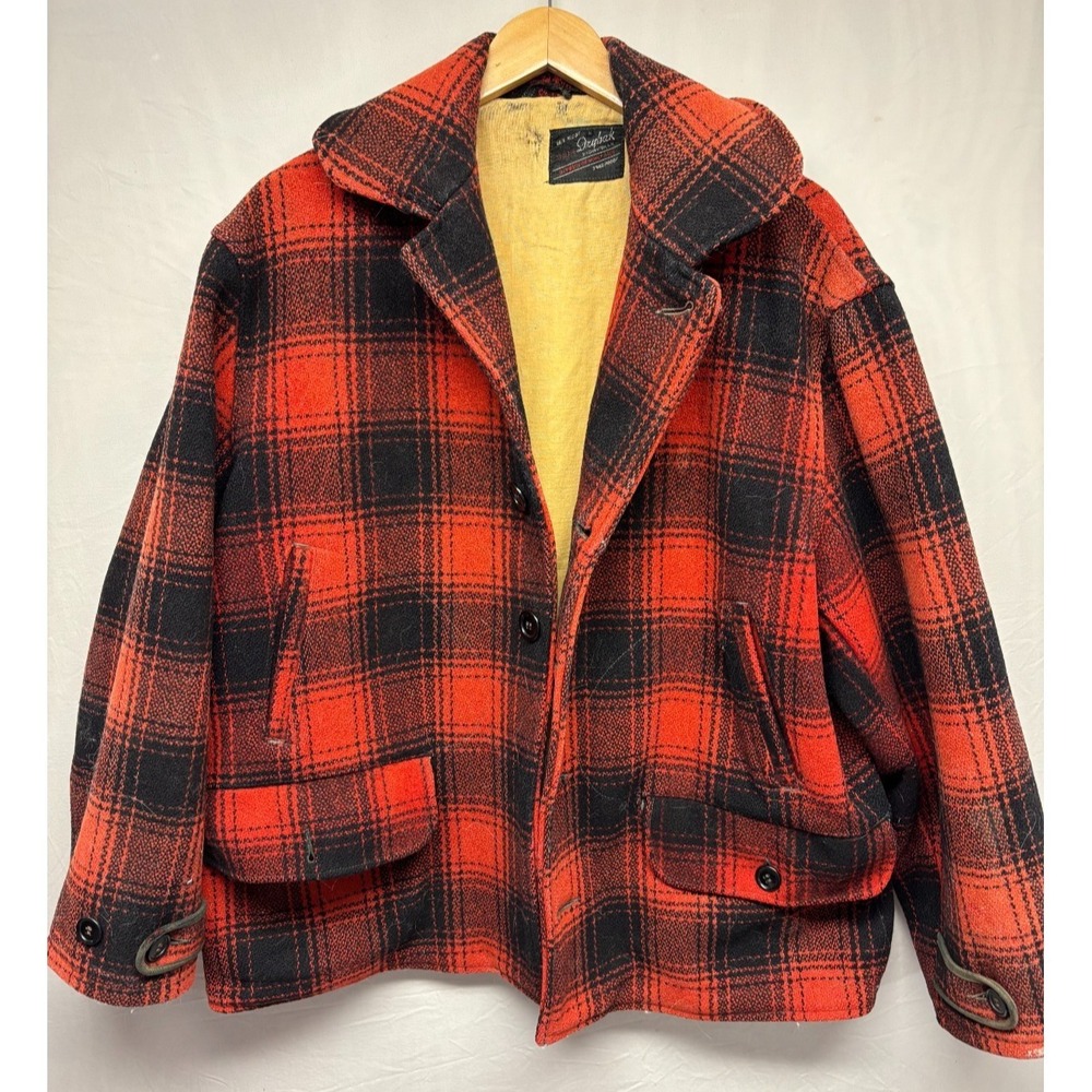 Drybak Hunting Jacket Men's Buffalo Plaid Button Front Notch Lapel Vintage Sears